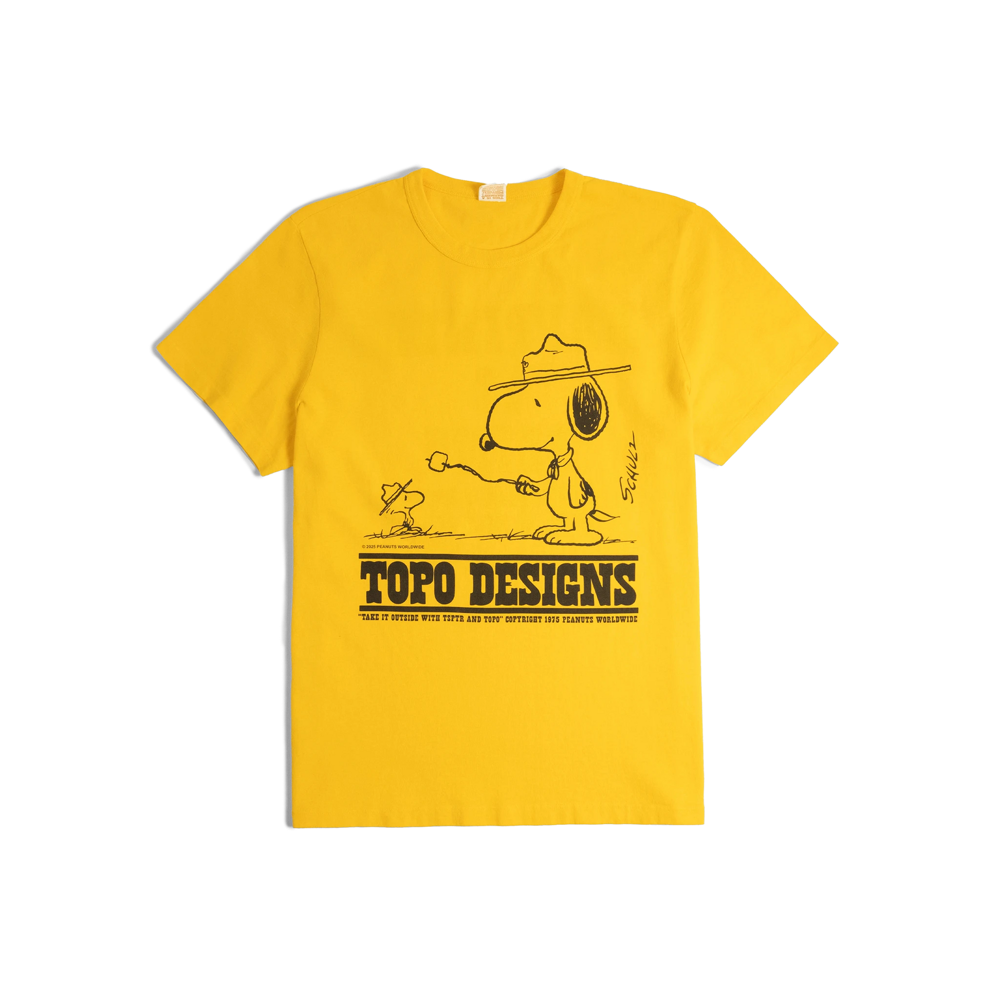 General front image of Topo Designs x TSPTR Being Outside Tee in "Yellow"
