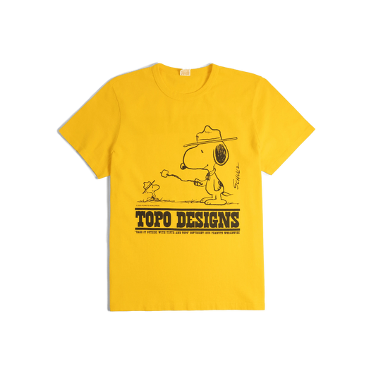 General front image of Topo Designs x TSPTR Being Outside Tee in "Yellow"