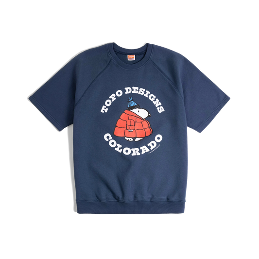 General front image of Topo Designs x TSPTR Puffy Coat Sweatshirt in "Navy"