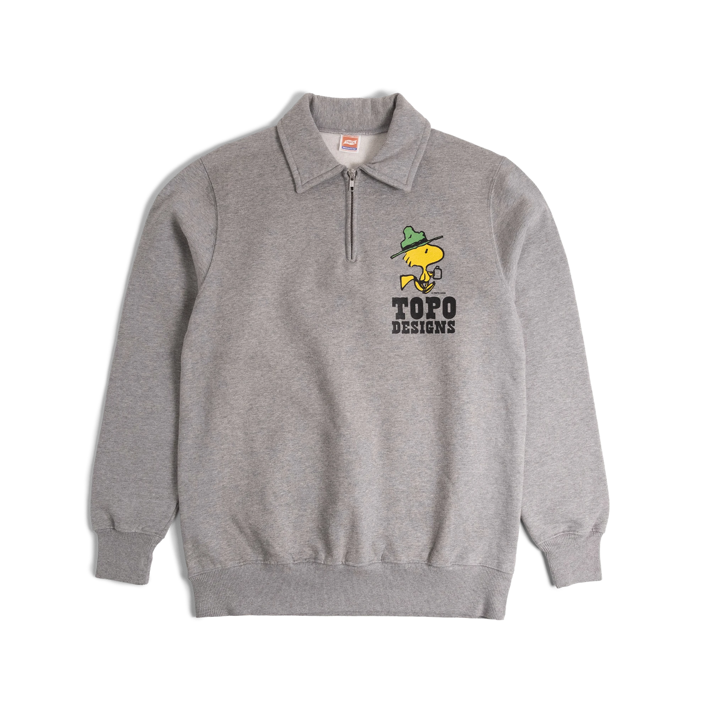 General front image of Topo Designs x TSPTR Woodstock 1/4 Zip in "Grey Marl"