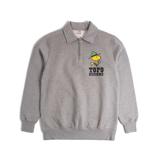 General front image of Topo Designs x TSPTR Woodstock 1/4 Zip in "Grey Marl"