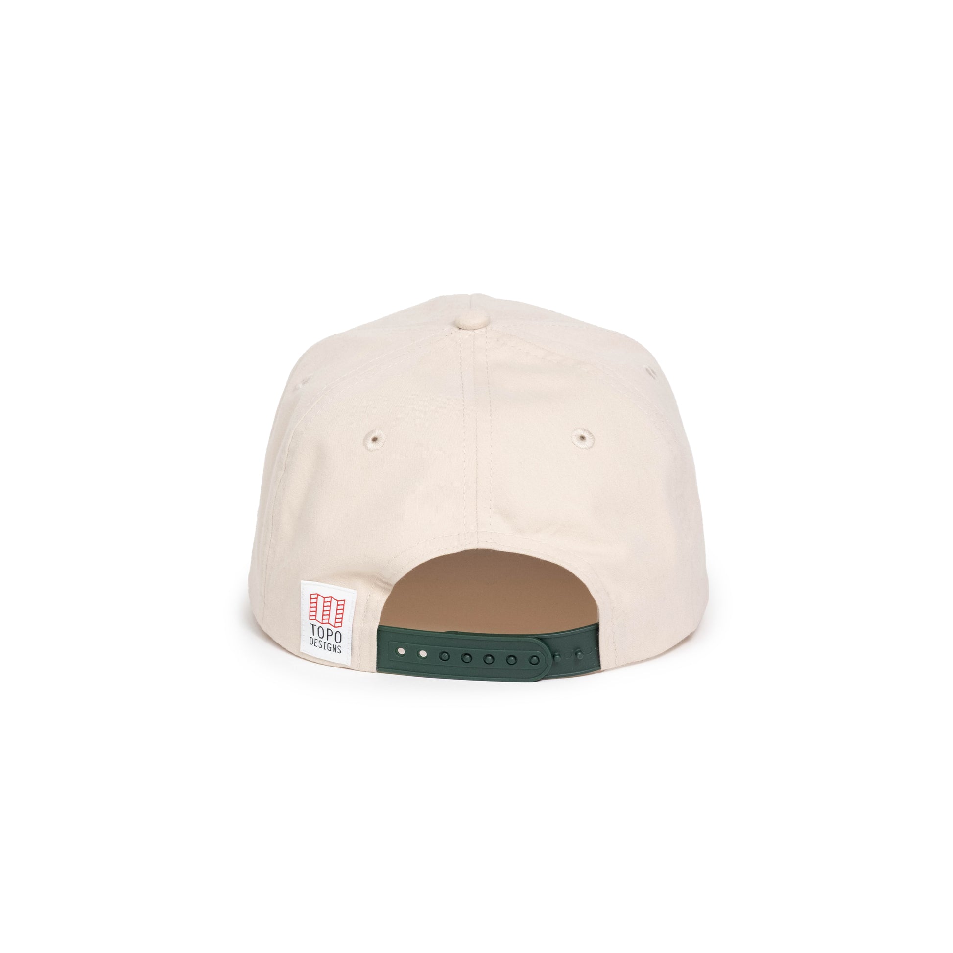 Back white background image of Topo Designs Twill Rope Cap - Mountain Scene in "Bone White"
