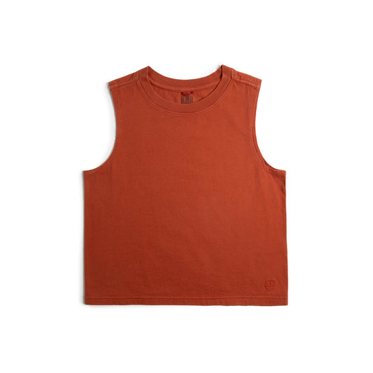 Front white background flat lay image of Topo Designs Dirt Tank - Women's in "Terracotta"