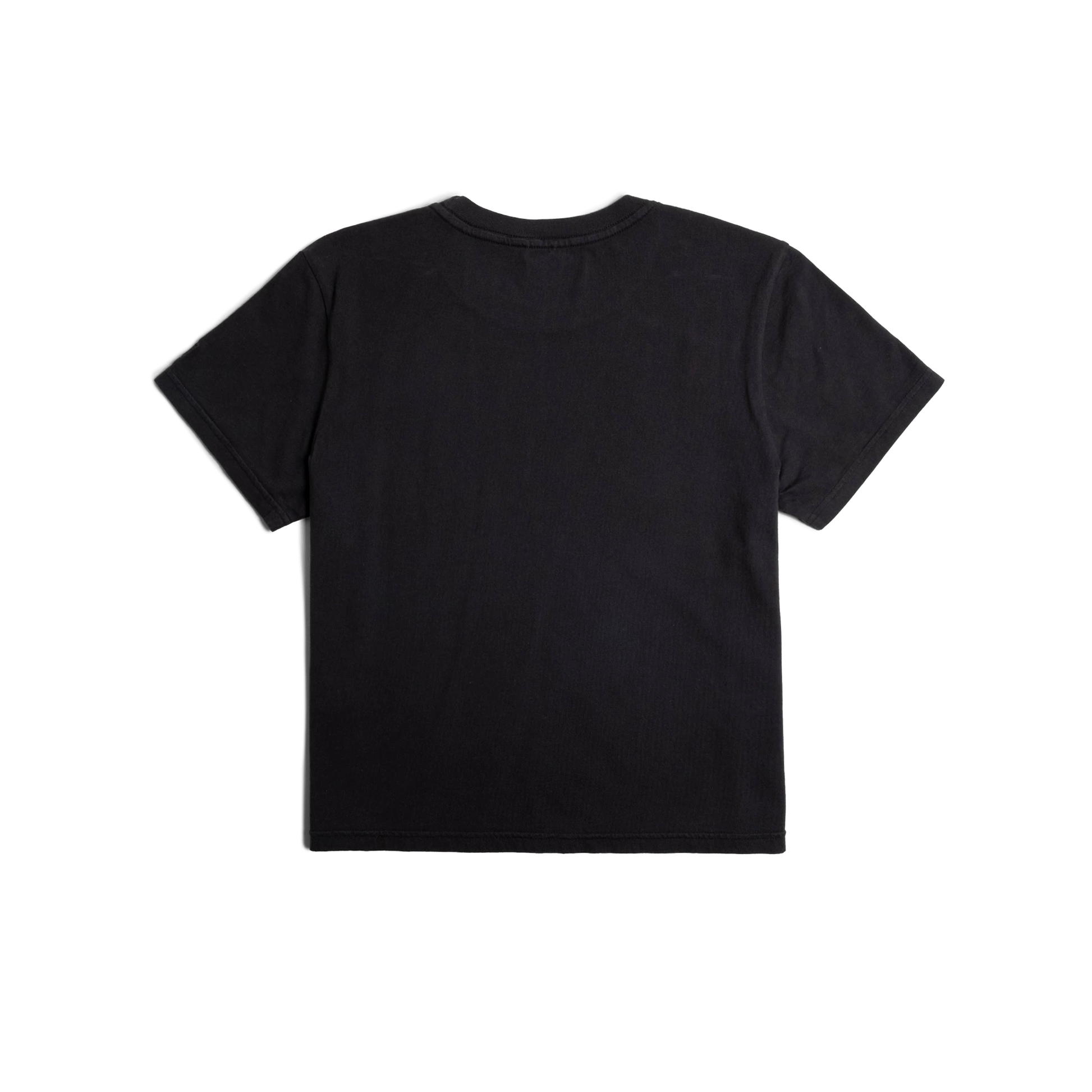 Back flat lay image on white background of Topo Designs Dirt Tee - Women's in "Black"