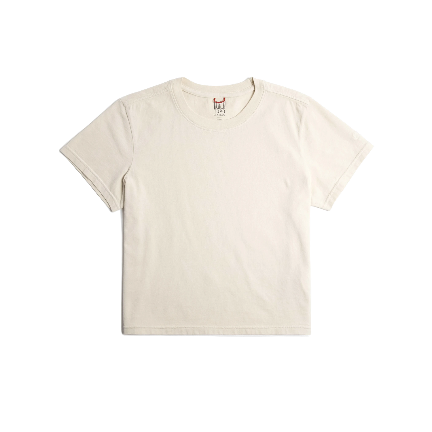 Front flat lay image on white background of Topo Designs Dirt Tee - Women's in "Bone White"
