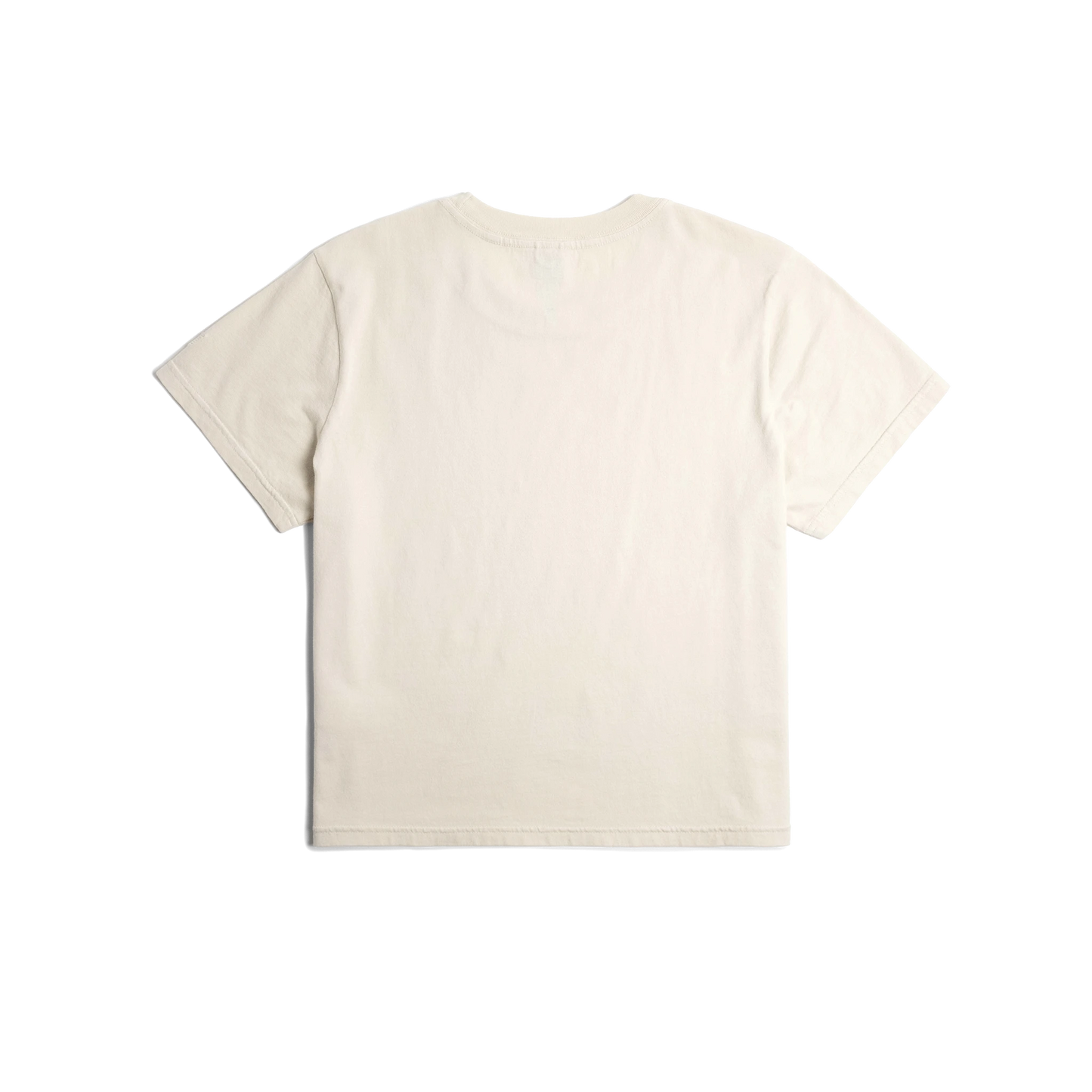 Back flat lay image on white background of Topo Designs Dirt Tee - Women's in "Bone White"