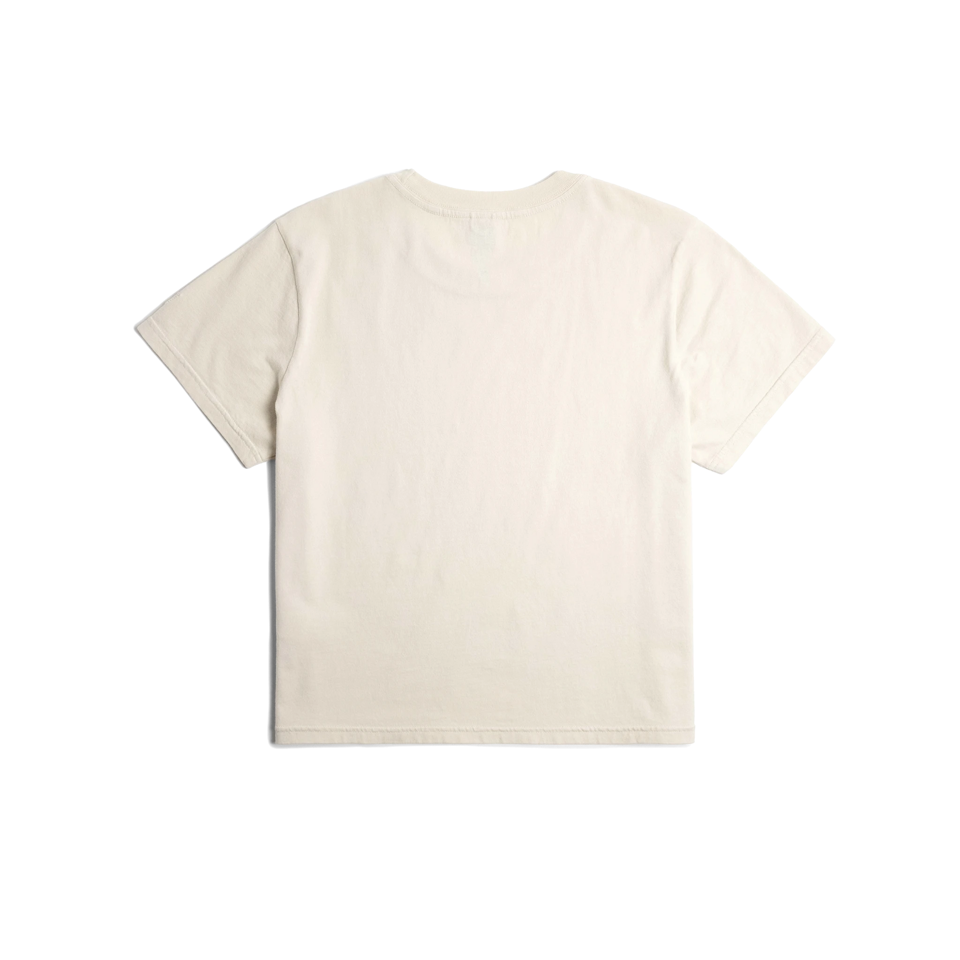 Back flat lay image on white background of Topo Designs Dirt Tee - Women's in "Bone White"