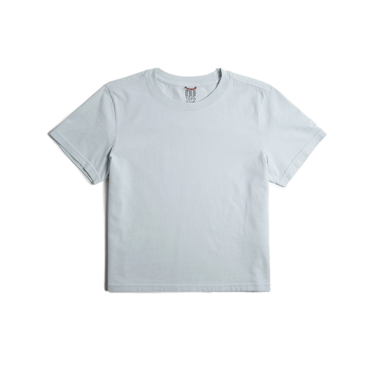 Front flat lay image on white background of Topo Designs Dirt Tee - Women's in "Breeze Blue"