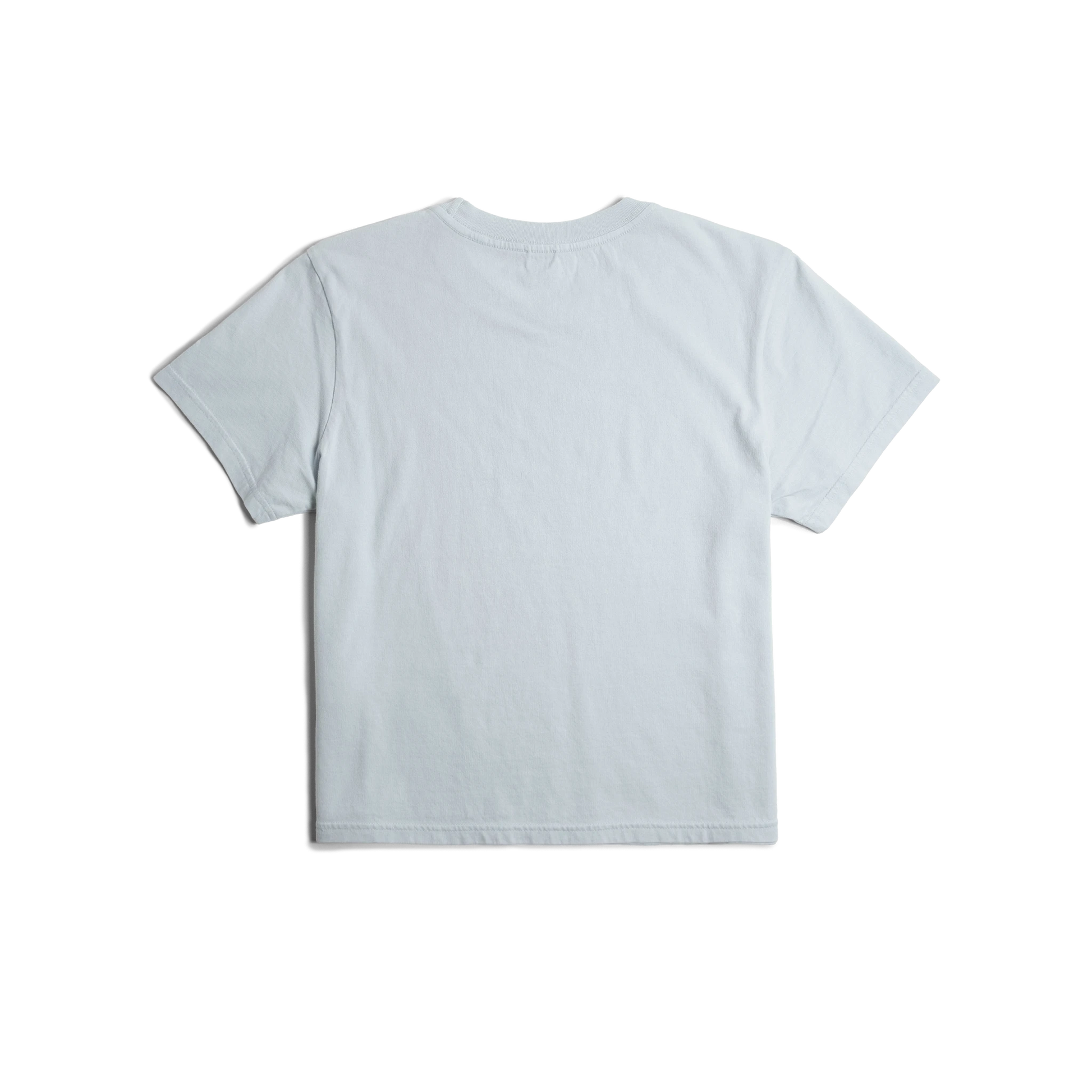 Back flat lay image on white background of Topo Designs Dirt Tee - Women's in "Breeze Blue"