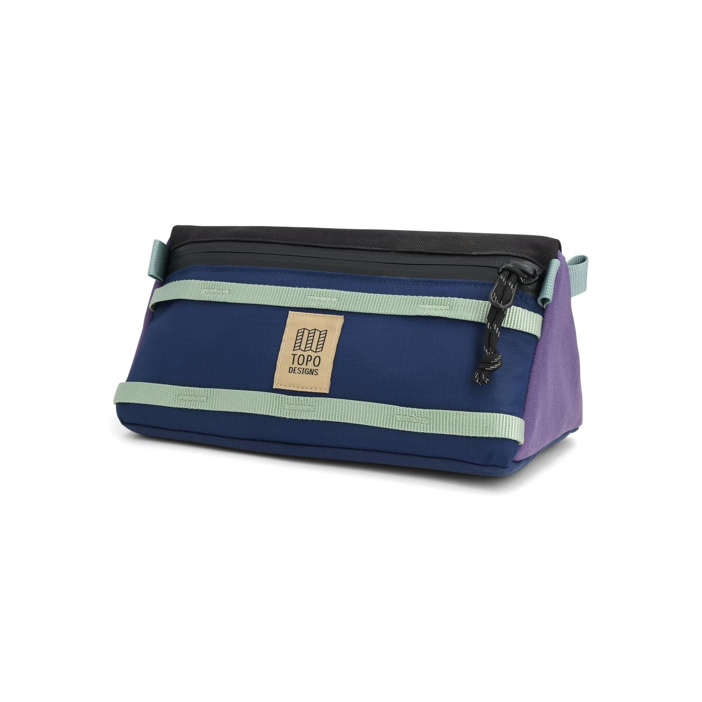 Front View of Topo Designs Bike Bag in "Midnight / Loganberry"