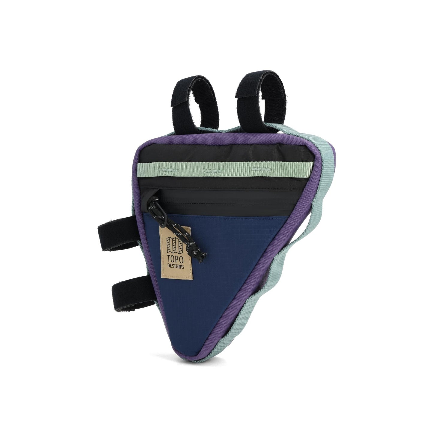 Front View of Topo Designs Bike Frame Bag in "Midnight / Loganberry"