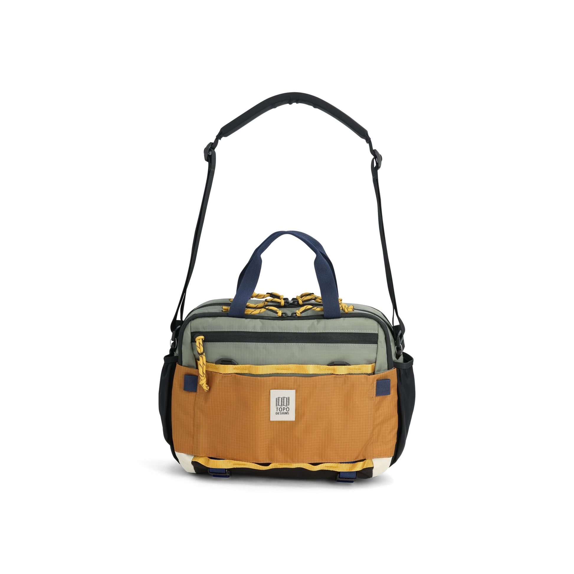 General Detail shot of Topo Designs Mountain Cross Bag in "Beetle / Khaki"