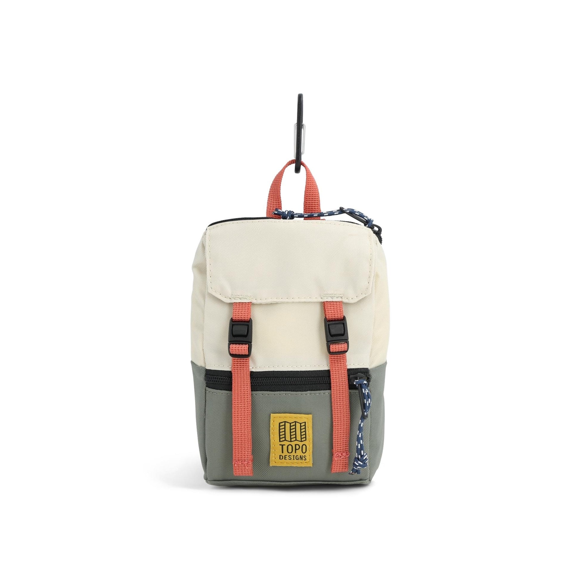 Front View of Topo Designs Rover Pack Micro in "Bone White / Beetle"