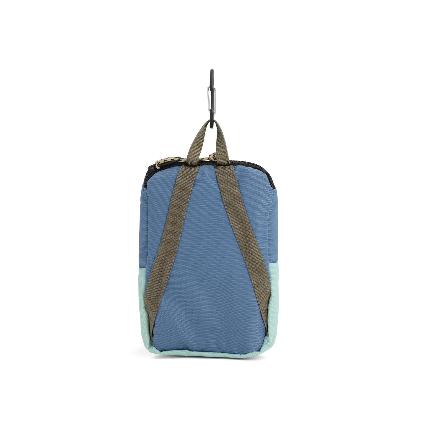 Back View of Topo Designs Rover Pack Micro in "Stone Blue / Ash Green"