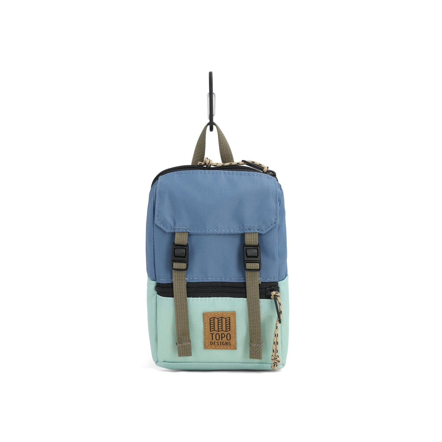 Front View of Topo Designs Rover Pack Micro in "Stone Blue / Ash Green"