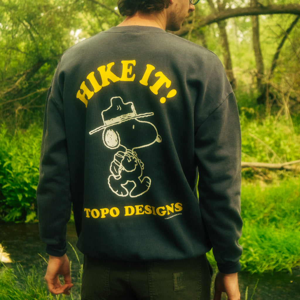General lifestyle image of Topo Designs x TSPTR Hike It Crew in "Navy"